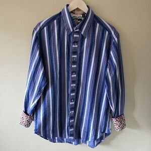 Robert Graham M Retro Artsy Eclectic Striped Gerardo Sport Flip Cuff Dress Shirt